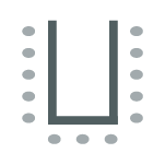 Tables arranged in a U shape with seating on the outside.