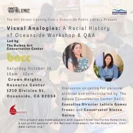 flyer with image of  Leticia Gomez and Bianca Garcia and text of program