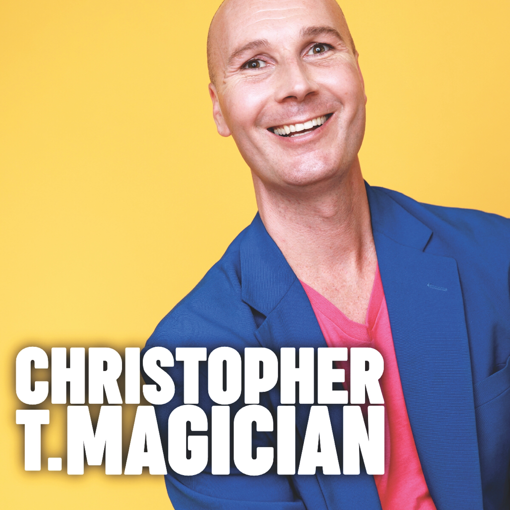 close-up image of Christopher T. Magician against a yellow background