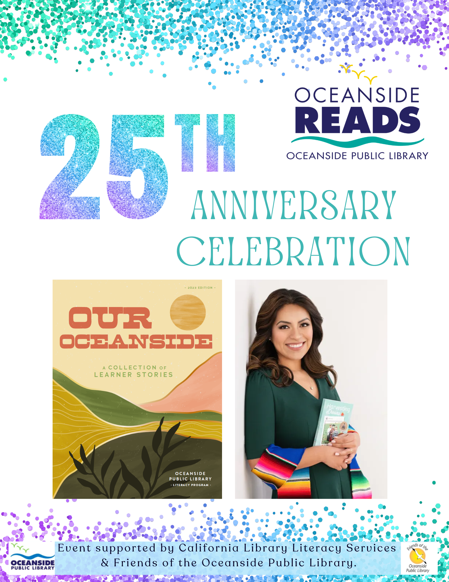flyer depicting the cover image of Our Oceanside, Erica Alfaro with information about the event found in the program description