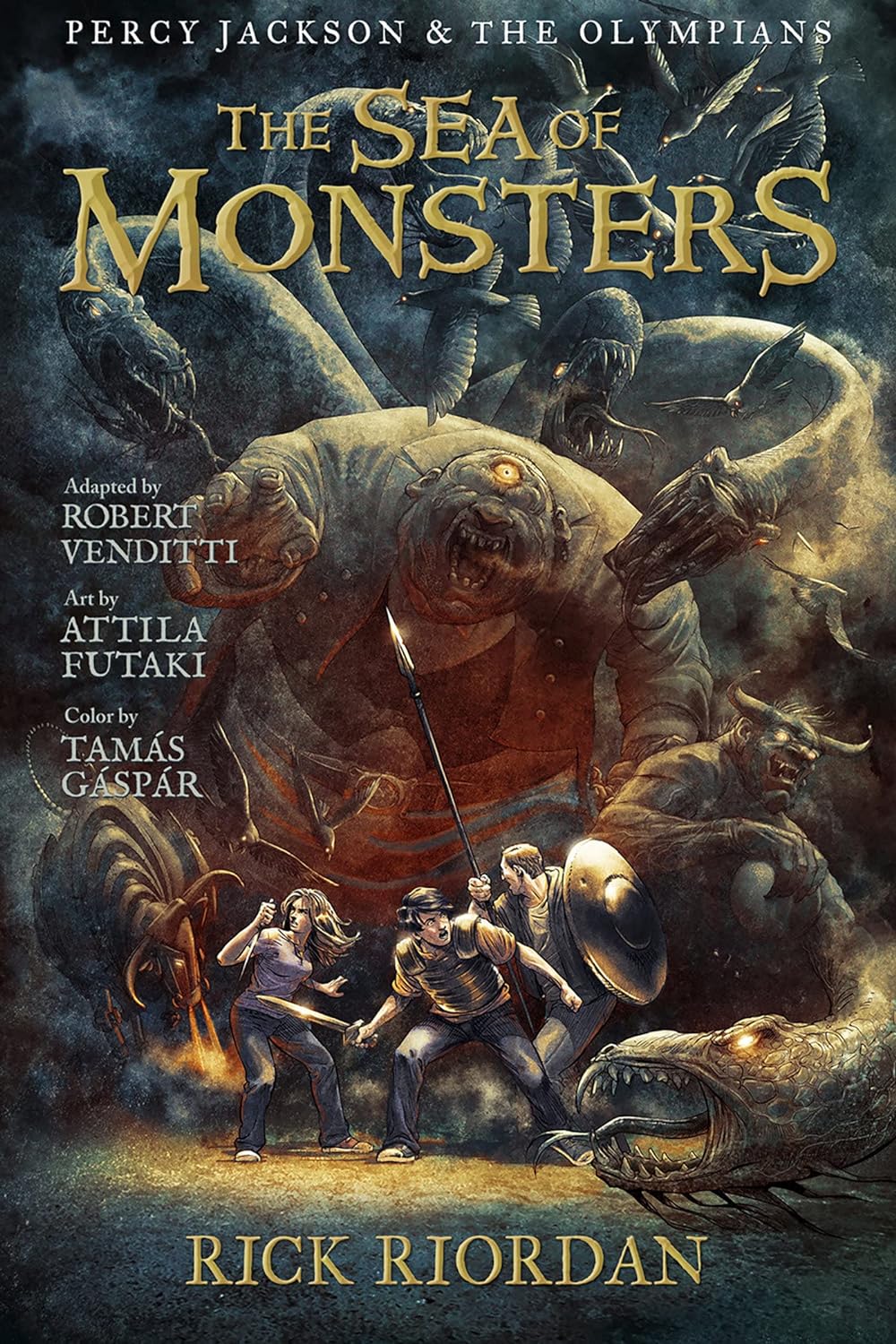 Monster on front of book chasing main character