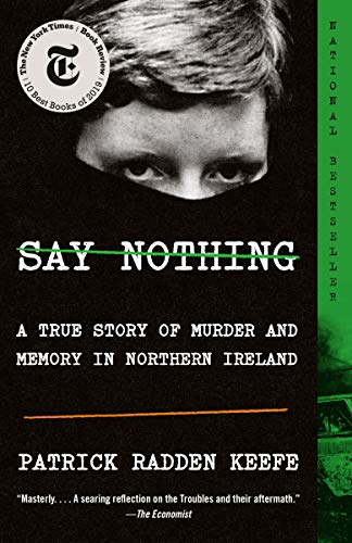 Black background with the text, "Say Nothing," crossed out in a thin green line. There is a prominent photograph of a young person, maybe a boy child. It's in black and white. His face is covered from the eyes down.