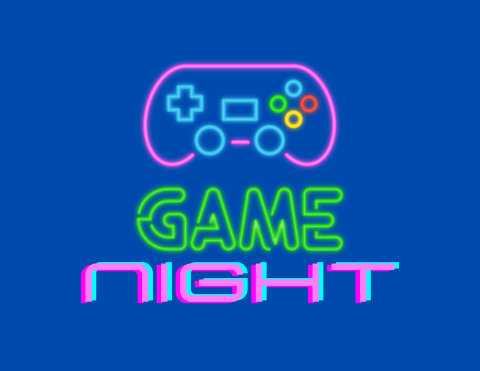 video game console with the words "game night" in neon lettering