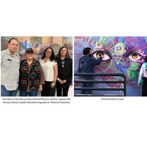 Members of the San Luis Rey Band of Mission Indians: Captain Mel Vernon, Diania Caudell, Raenette Anguiano &  Marlene Fosselman  and Muralist Gibran Lopez