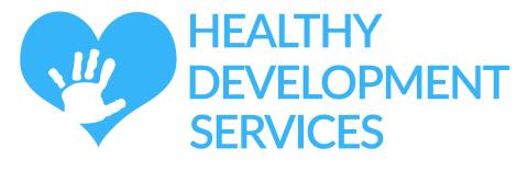 healthy development services written in blue next to a handprint and a heart