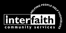 Black and white Interfaith Community Services logo