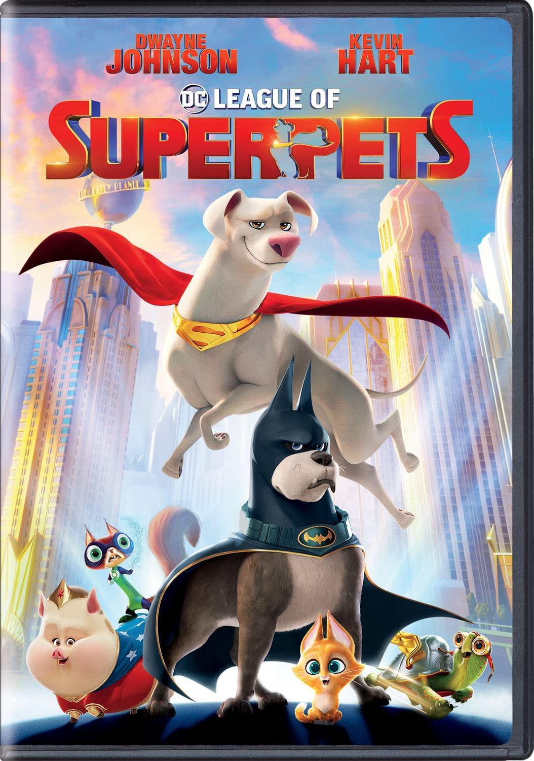 DVD case cover of the DC League of Super-Pets movie with Dwayne Johnson (Actor), Kevin Hart (Actor)