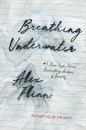 Lined paper with the words "Breathing Underwater" in black ink blurred with water damage. 