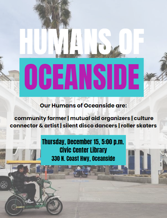 Image of Oceanside Pier from under pier where it's over The Strand pedestrian area. Two people are riding by on a bike carriage rental..