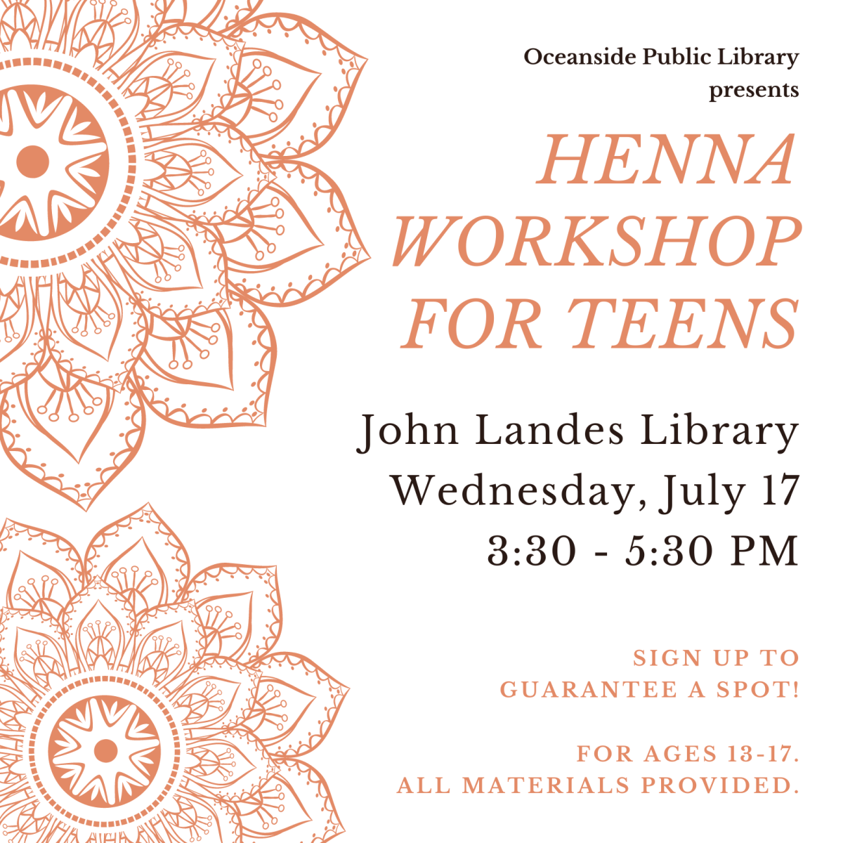 information about Henna workshop for teens