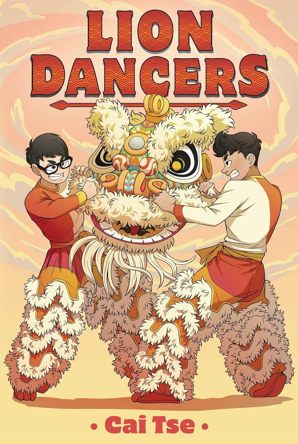 Two Asian Lion Dancers fighting over lion head