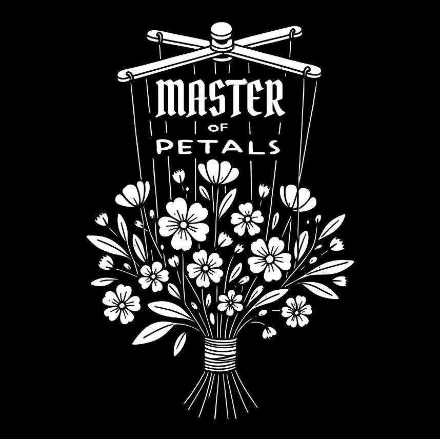 Master of petals logo with bouquet of flowers