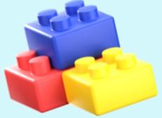 three legos blue red and yellow