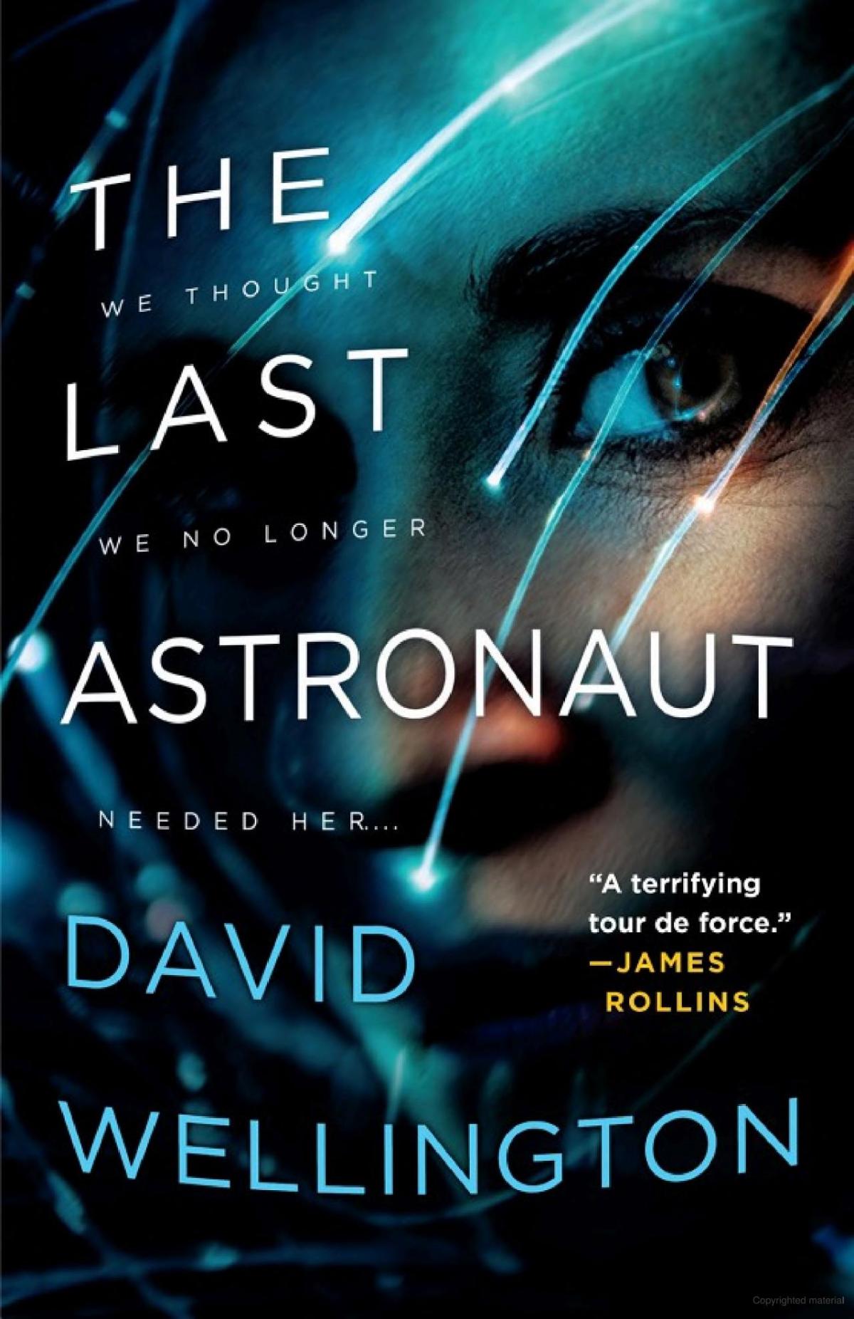 Book cover of the Last Astronaut. Woman wearing astronaut helmet.