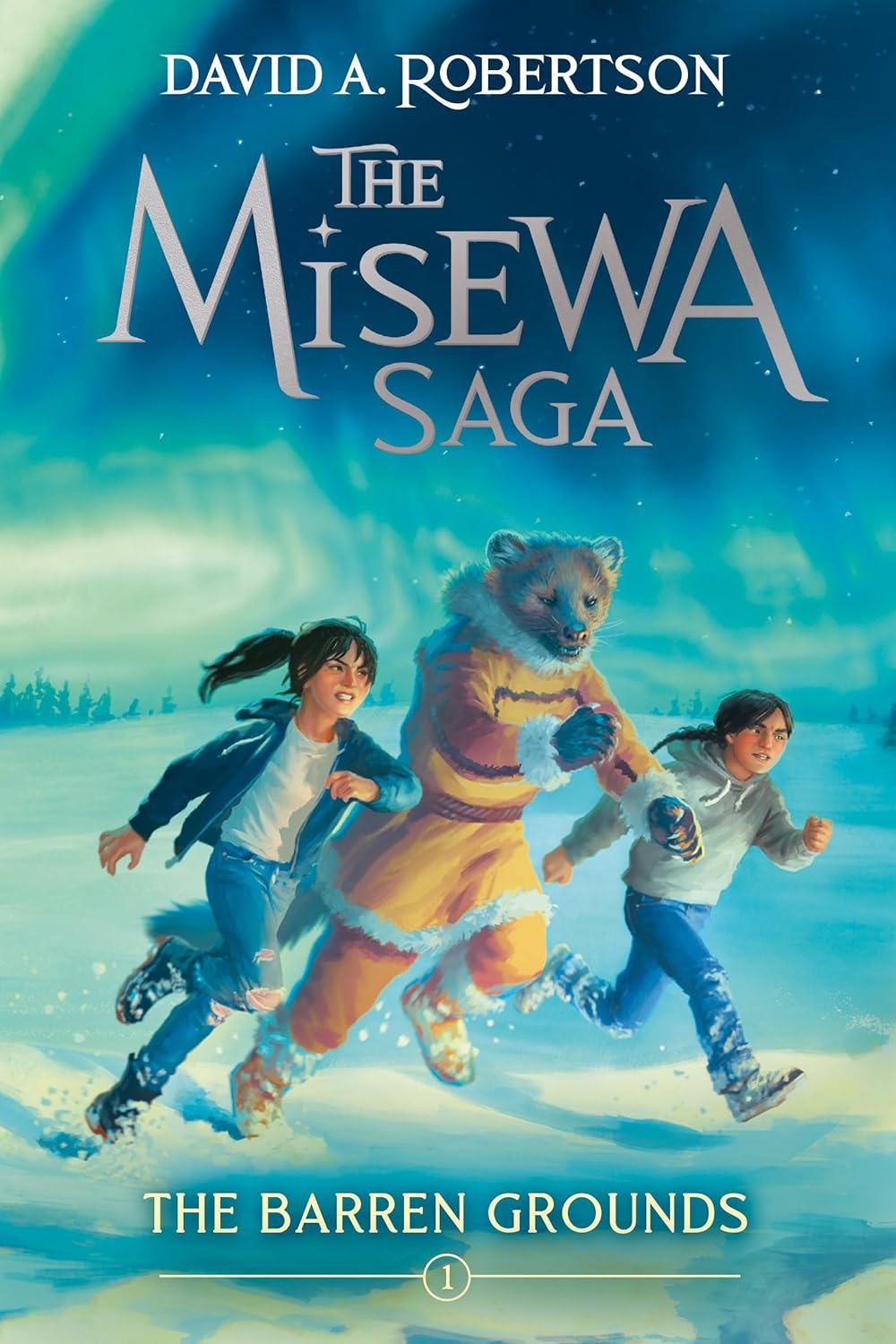 2 main characters and bear character running across frozen ground