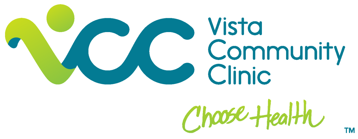 Vista Community Clinic in blue text followed by Choose Health in green text