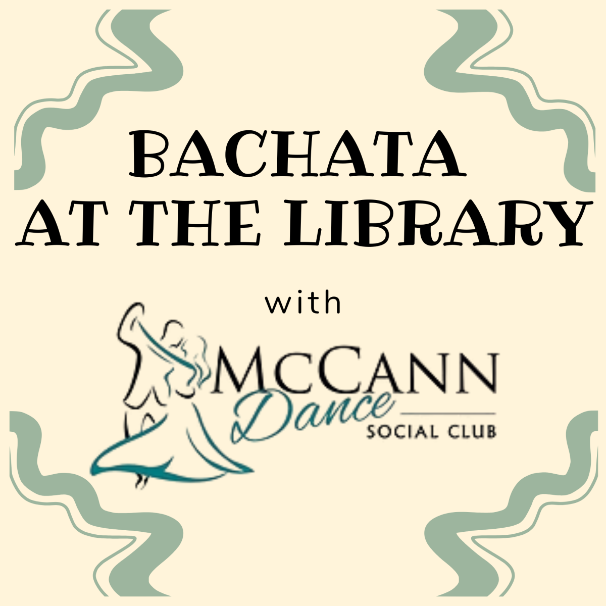 Flyer for Bachata dance class. McCann Dance logo with two figures dancing.