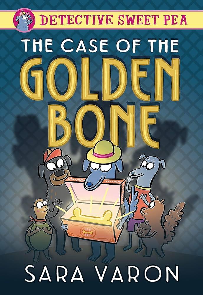 Cartoon animals surrounding a golden chew bone.