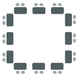 Tables with two chairs around perimeter of room